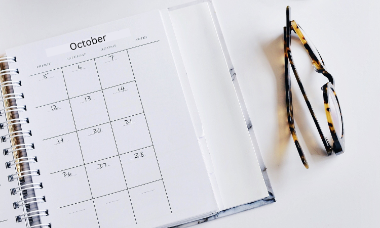 Shows the month of October on a calendar